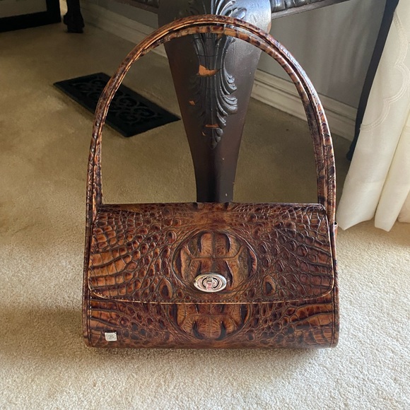 BESSO Brown Alligator Embossed Leather Handbag - Picture 2 of 11